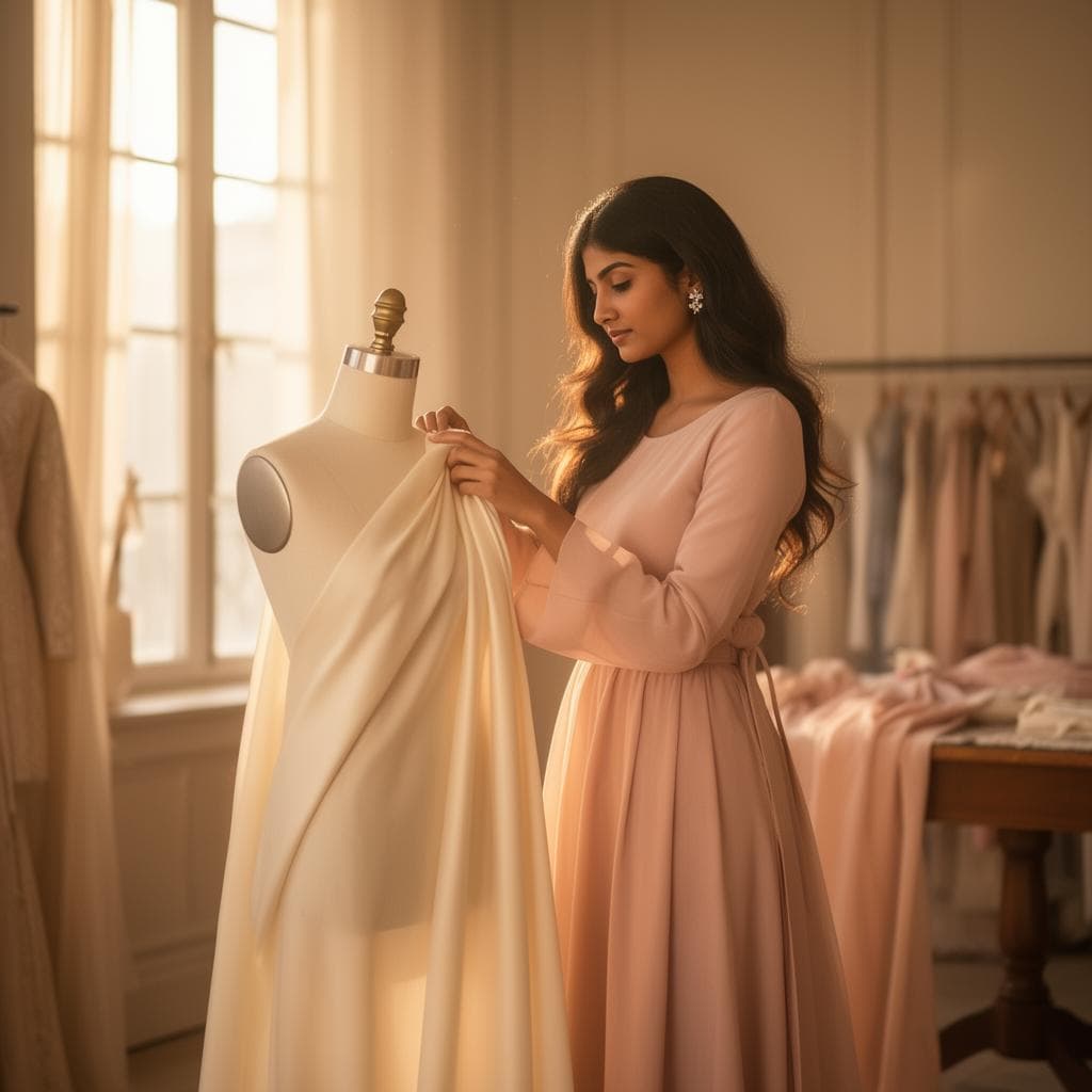 Women learning fashion designing and stitching at Pattola Fashion House, Greater Noida