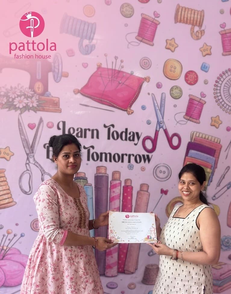 Certificate ceremony with graduate at Pattola Fashion House