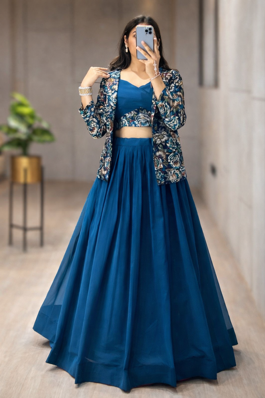 Party wear lehenga by student at silai training center in Greater Noida